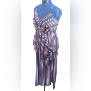 BCBG Generation Faux Wrap Striped MIDI‎ Dress with Pockets Sz XS Halter Back